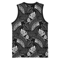 Grayscale Monstera Basketball Jersey Polynesian Tribal Pattern - Polynesian Pride