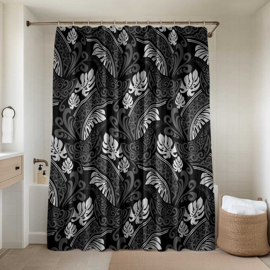 Grayscale Monstera Bathroom Set Polynesian Tribal Pattern - Polynesian Pride