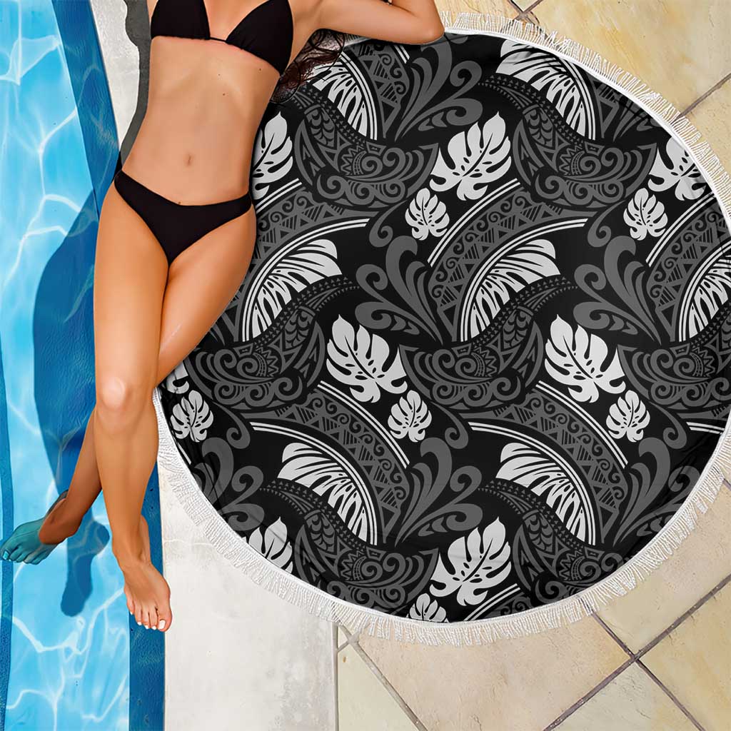Grayscale Monstera Beach Blanket Polynesian Tribal Pattern - Polynesian Pride