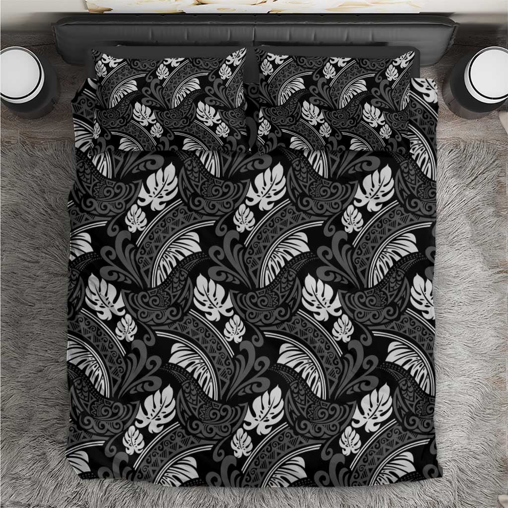 Grayscale Monstera Bedding Set Polynesian Tribal Pattern - Polynesian Pride