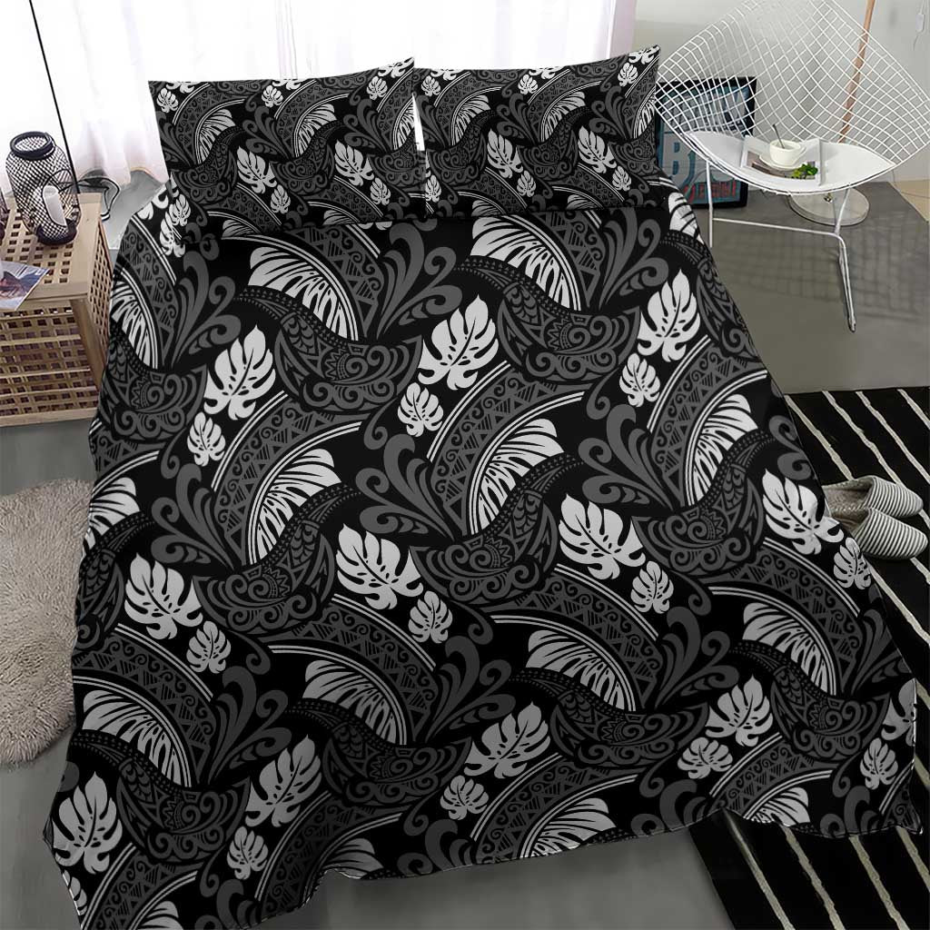 Grayscale Monstera Bedding Set Polynesian Tribal Pattern - Polynesian Pride