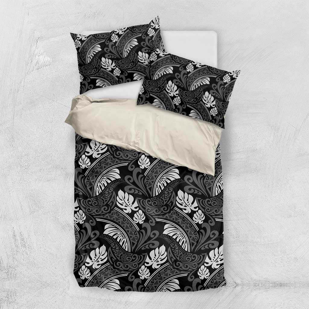 Grayscale Monstera Bedding Set Polynesian Tribal Pattern - Polynesian Pride
