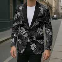 Grayscale Monstera Blazer Polynesian Tribal Pattern - Polynesian Pride