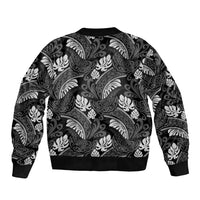 Grayscale Monstera Bomber Jacket Polynesian Tribal Pattern - Polynesian Pride