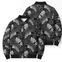 Grayscale Monstera Bomber Puffer Jacket Polynesian Tribal Pattern - Polynesian Pride