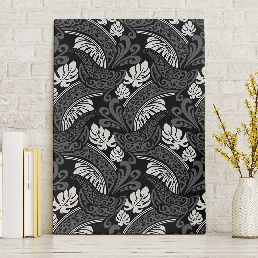 Grayscale Monstera Canvas Wall Art Polynesian Tribal Pattern - Polynesian Pride