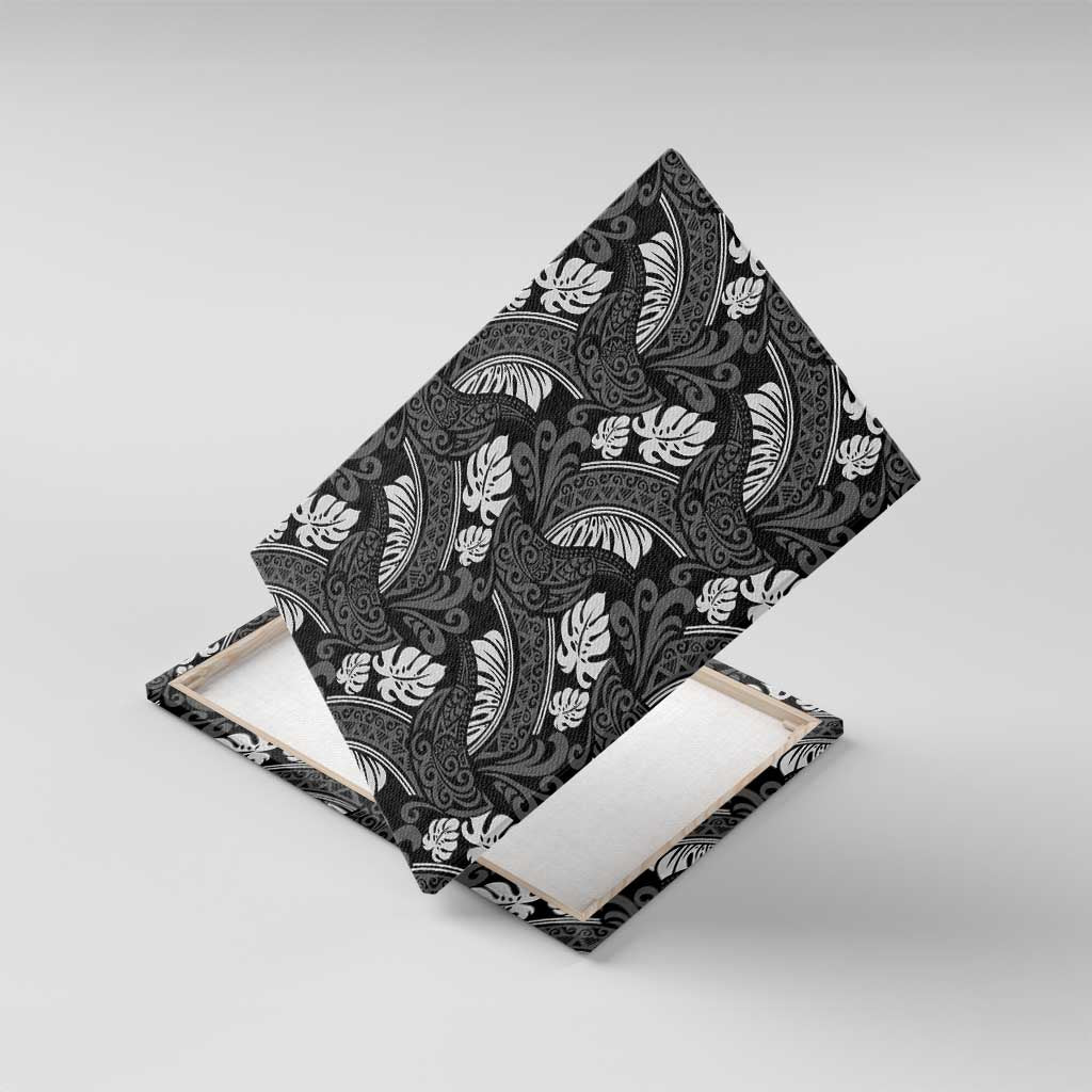 Grayscale Monstera Canvas Wall Art Polynesian Tribal Pattern - Polynesian Pride