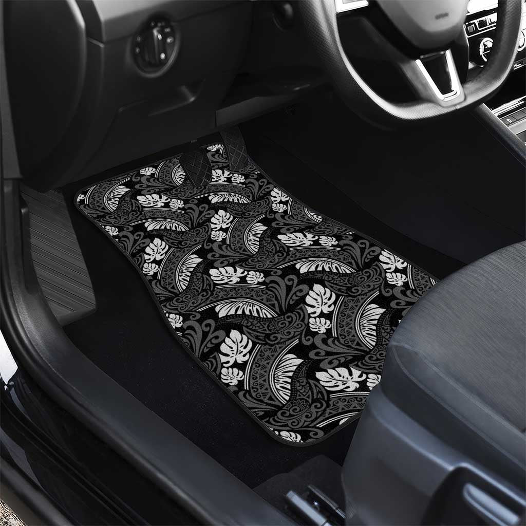 Grayscale Monstera Car Mats Polynesian Tribal Pattern - Polynesian Pride