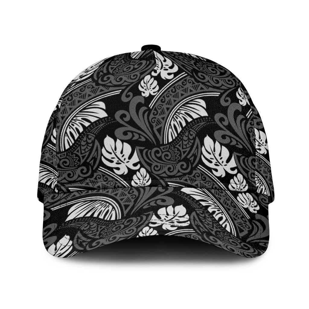 Grayscale Monstera Classic Cap Polynesian Tribal Pattern - Polynesian Pride