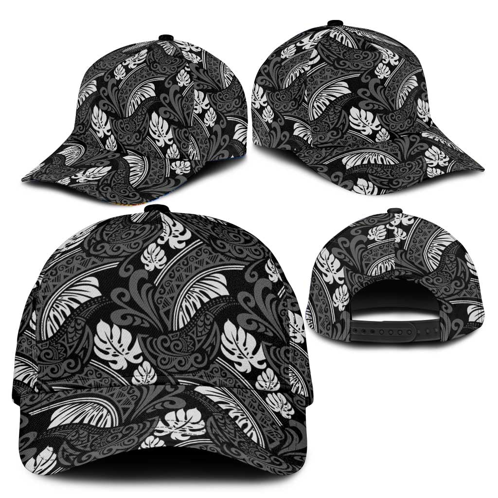 Grayscale Monstera Classic Cap Polynesian Tribal Pattern - Polynesian Pride