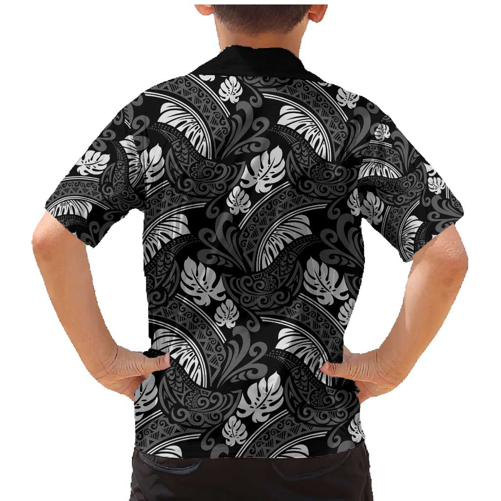 Grayscale Monstera Family Matching Mermaid Dress and Hawaiian Shirt Polynesian Tribal Pattern - Polynesian Pride