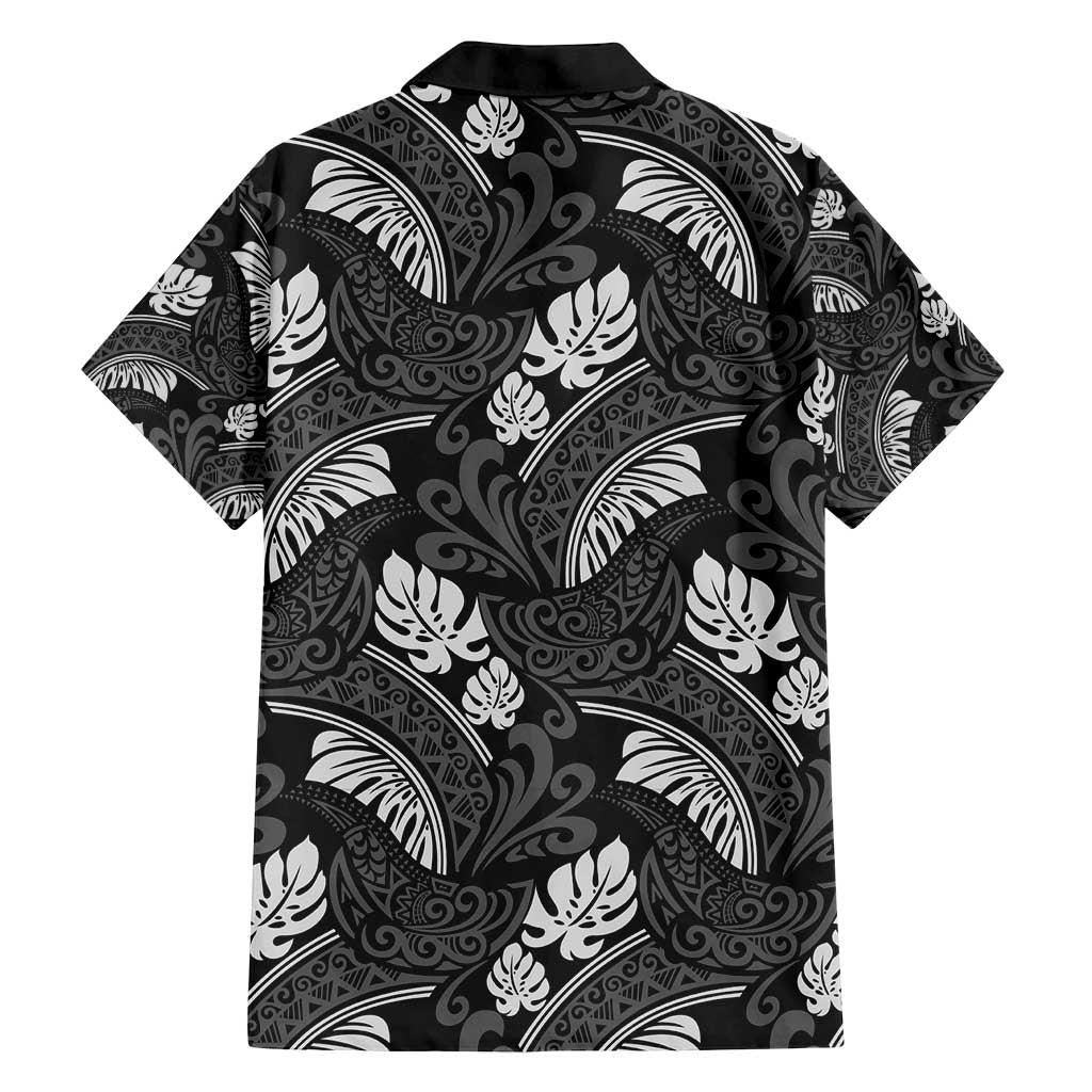 Grayscale Monstera Family Matching Off Shoulder Maxi Dress and Hawaiian Shirt Polynesian Tribal Pattern - Polynesian Pride