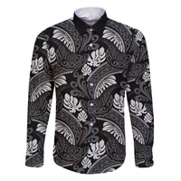 Grayscale Monstera Family Matching Puletasi and Hawaiian Shirt Polynesian Tribal Pattern - Polynesian Pride