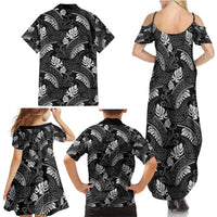 Grayscale Monstera Family Matching Summer Maxi Dress and Hawaiian Shirt Polynesian Tribal Pattern - Polynesian Pride