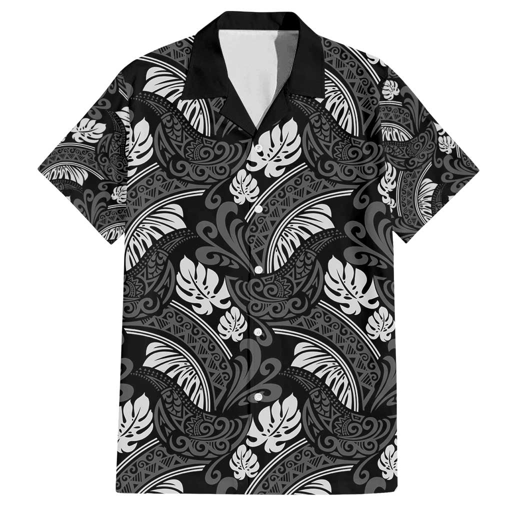 Grayscale Monstera Family Matching Tank Maxi Dress and Hawaiian Shirt Polynesian Tribal Pattern - Polynesian Pride