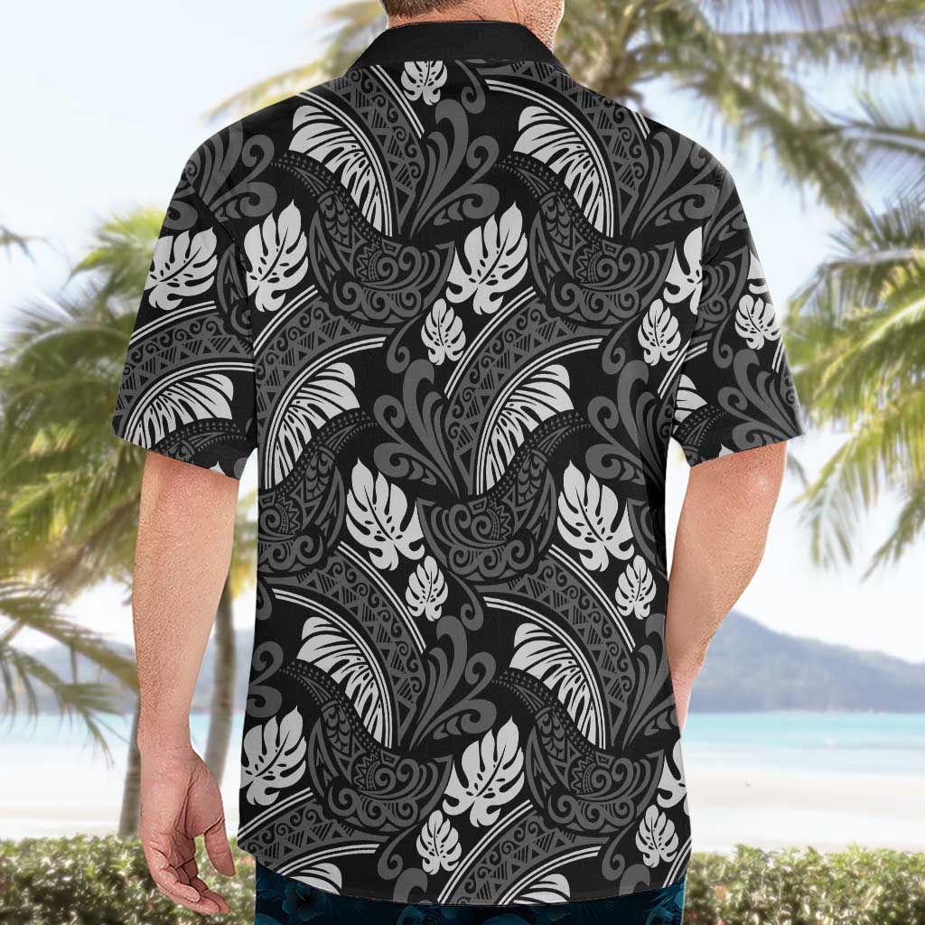 Grayscale Monstera Hawaiian Shirt Polynesian Tribal Pattern - Polynesian Pride