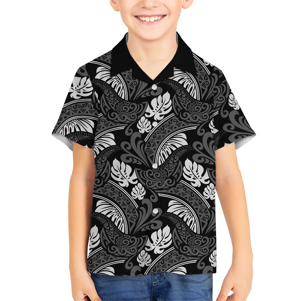 Grayscale Monstera Hawaiian Shirt Polynesian Tribal Pattern - Polynesian Pride