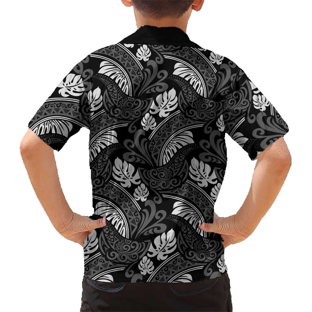 Grayscale Monstera Hawaiian Shirt Polynesian Tribal Pattern - Polynesian Pride
