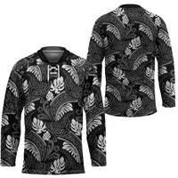 Grayscale Monstera Hockey Jersey Polynesian Tribal Pattern - Polynesian Pride