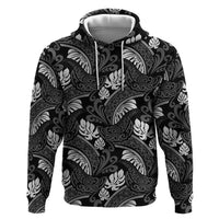 Grayscale Monstera Hoodie Polynesian Tribal Pattern - Polynesian Pride