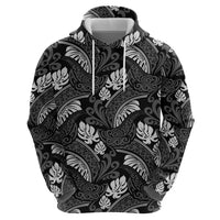 Grayscale Monstera Hoodie Polynesian Tribal Pattern - Polynesian Pride