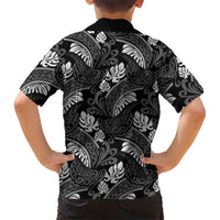 Grayscale Monstera Kid Hawaiian Shirt Polynesian Tribal Pattern - Polynesian Pride