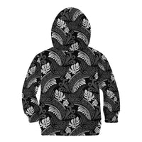 Grayscale Monstera Kid Hoodie Polynesian Tribal Pattern - Polynesian Pride