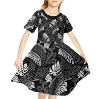 Grayscale Monstera Kid Short Sleeve Dress Polynesian Tribal Pattern - Polynesian Pride