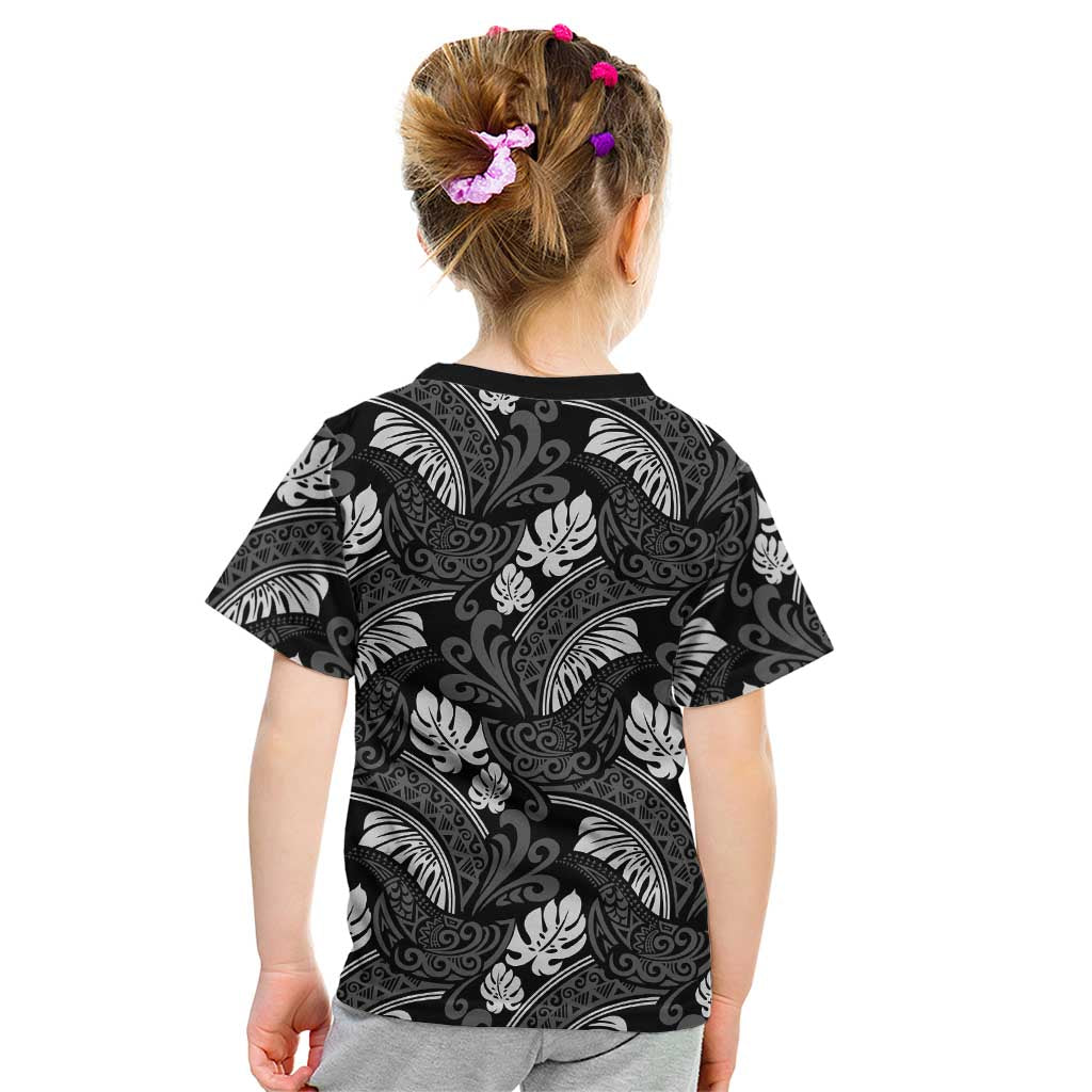 Grayscale Monstera Kid T Shirt Polynesian Tribal Pattern - Polynesian Pride