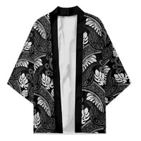 Grayscale Monstera Kimono Polynesian Tribal Pattern - Polynesian Pride