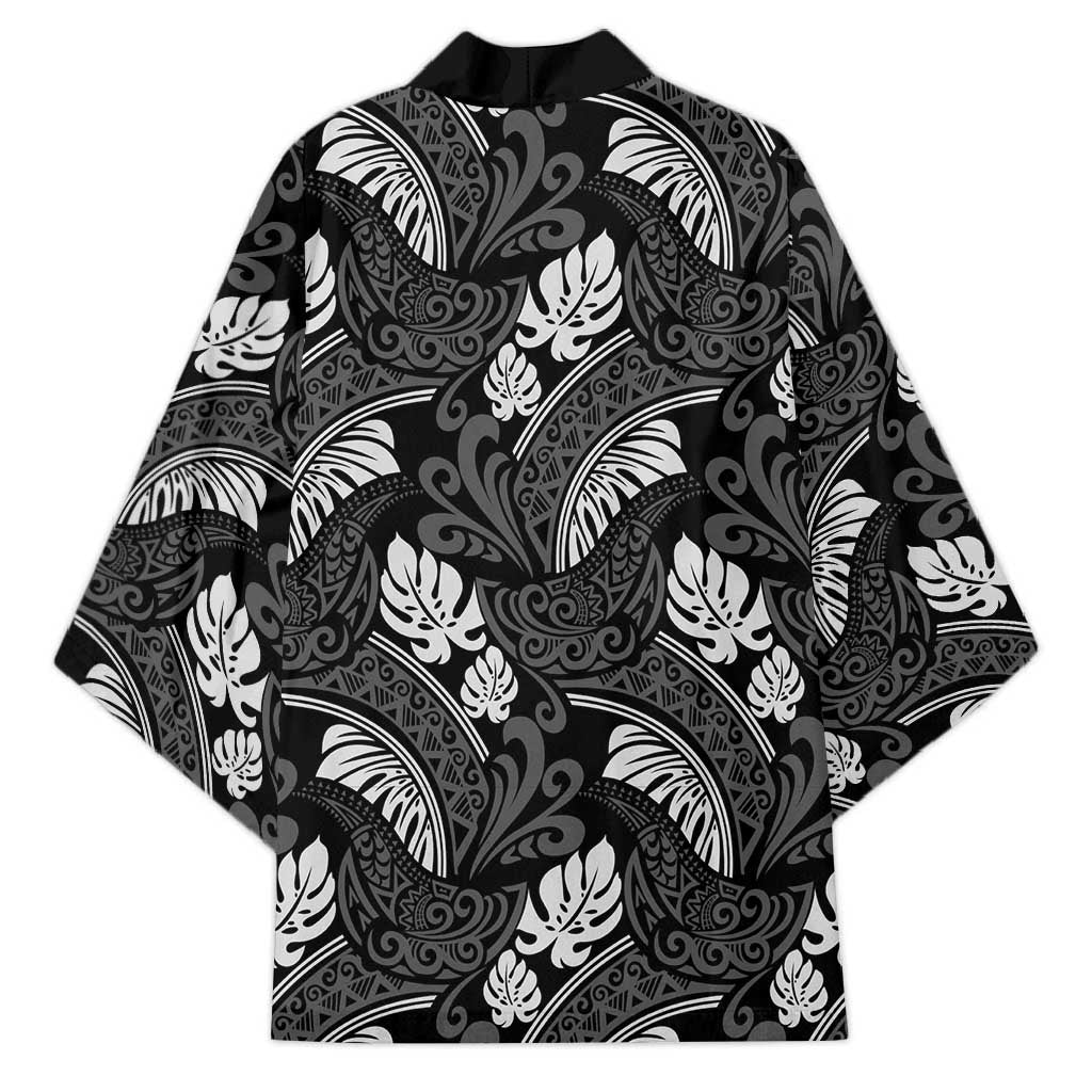 Grayscale Monstera Kimono Polynesian Tribal Pattern - Polynesian Pride