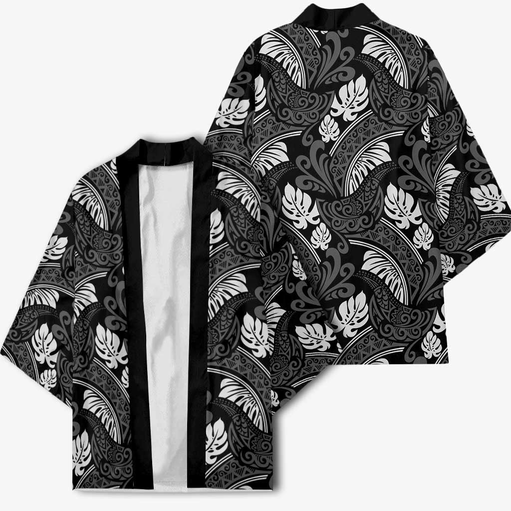 Grayscale Monstera Kimono Polynesian Tribal Pattern - Polynesian Pride
