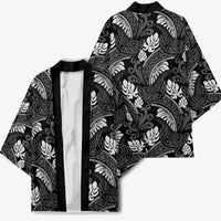 Grayscale Monstera Kimono Polynesian Tribal Pattern - Polynesian Pride