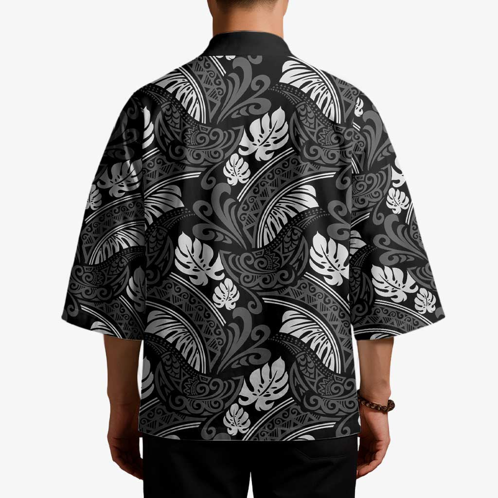 Grayscale Monstera Kimono Polynesian Tribal Pattern - Polynesian Pride