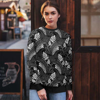 Grayscale Monstera Ugly Christmas Sweater Polynesian Tribal Pattern - Polynesian Pride