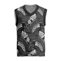 Grayscale Monstera Christmas Knitted V-Neck Vest Polynesian Tribal Pattern - Polynesian Pride