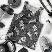 Grayscale Monstera Men Tank Top Polynesian Tribal Pattern - Polynesian Pride