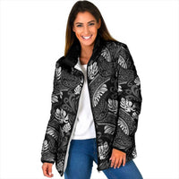 Grayscale Monstera Padded Jacket Polynesian Tribal Pattern - Polynesian Pride