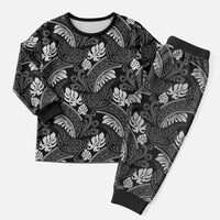 Grayscale Monstera Christmas Pajama Set Polynesian Tribal Pattern - Polynesian Pride