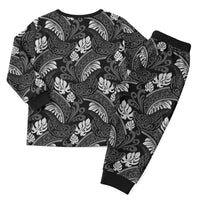 Grayscale Monstera Christmas Pajama Set Polynesian Tribal Pattern - Polynesian Pride