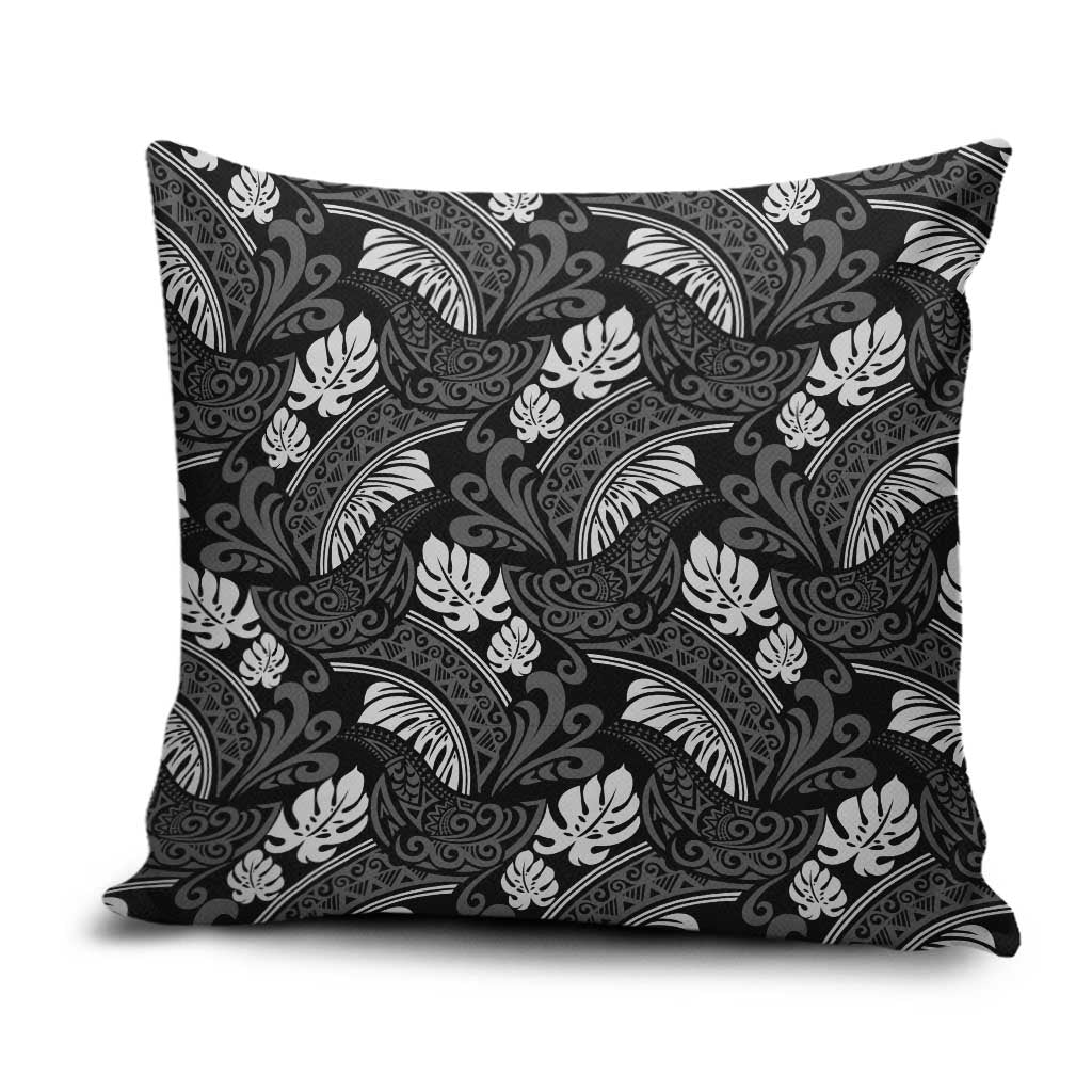 Grayscale Monstera Pillow Cover Polynesian Tribal Pattern - Polynesian Pride