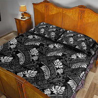 Grayscale Monstera Quilt Bed Set Polynesian Tribal Pattern - Polynesian Pride