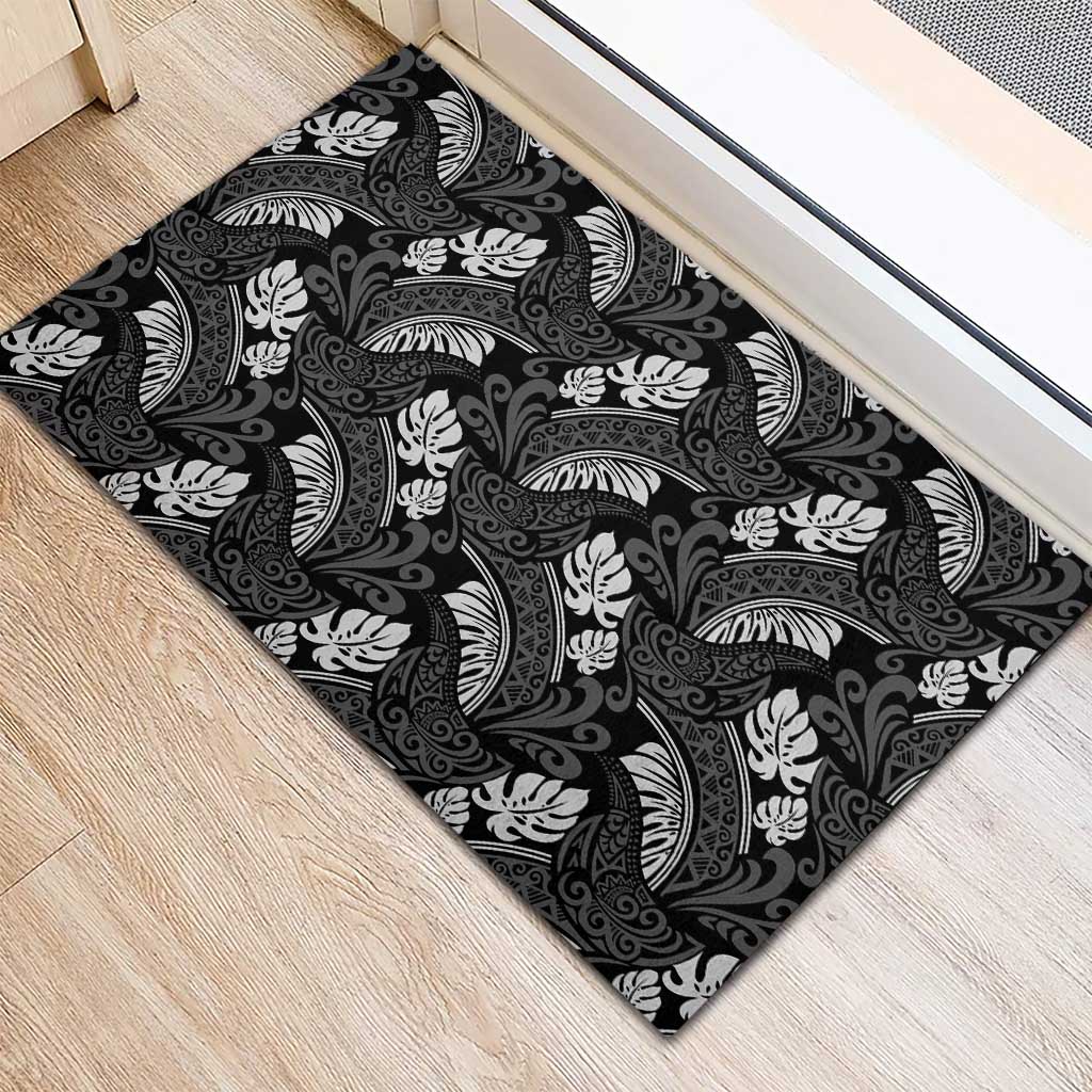 Grayscale Monstera Rubber Doormat Polynesian Tribal Pattern - Polynesian Pride