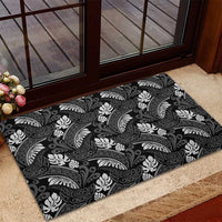 Grayscale Monstera Rubber Doormat Polynesian Tribal Pattern - Polynesian Pride