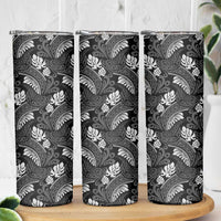 Grayscale Monstera Skinny Tumbler Polynesian Tribal Pattern - Polynesian Pride