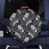 Grayscale Monstera Spare Tire Cover Polynesian Tribal Pattern - Polynesian Pride