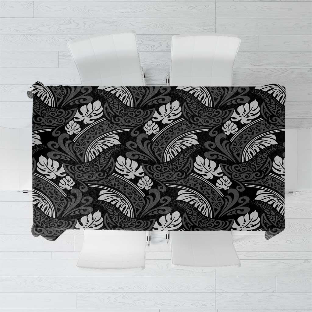 Grayscale Monstera Tablecloth Polynesian Tribal Pattern - Polynesian Pride