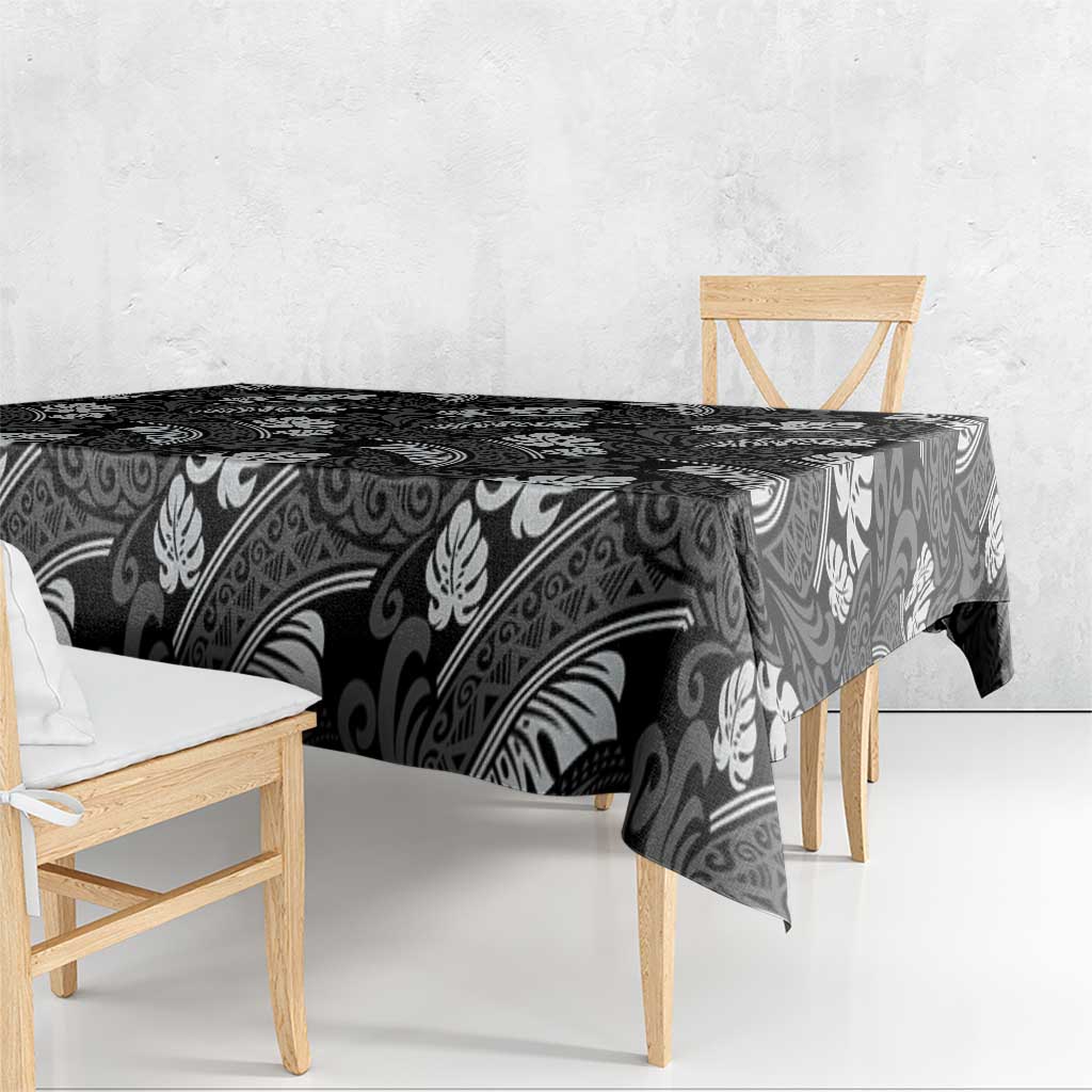 Grayscale Monstera Tablecloth Polynesian Tribal Pattern - Polynesian Pride
