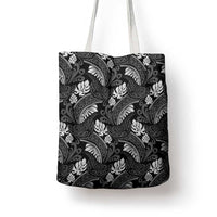 Grayscale Monstera Tote Bag Polynesian Tribal Pattern - Polynesian Pride