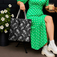Grayscale Monstera Tote Bag Polynesian Tribal Pattern - Polynesian Pride